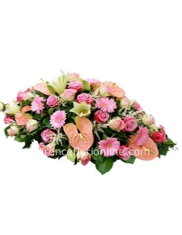 Cuscino Funebre con Anthurium, gerbere e rose