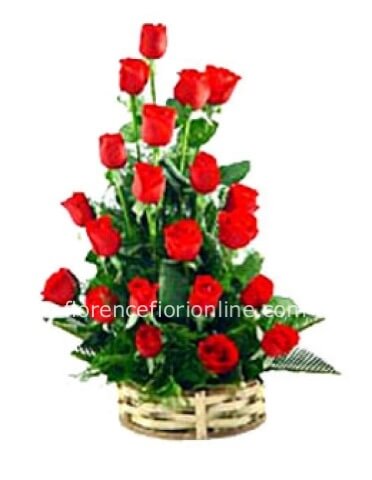 Cesto di rose rosse (19 steli ) h. 50/60 cm.