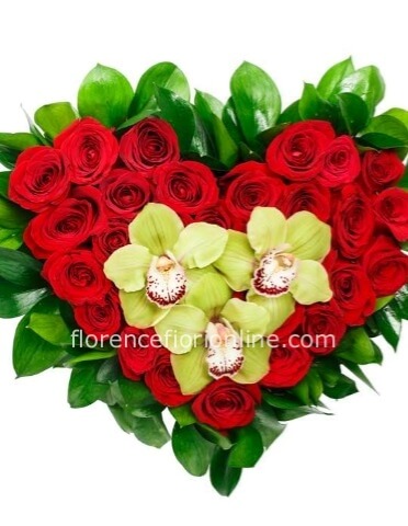 Cuore di rose rosse e orchidee Ø 20 cm