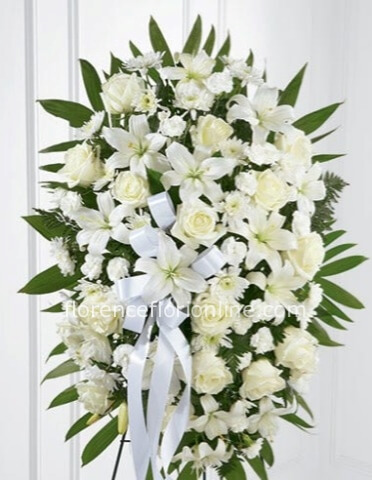 Cuscino funebre di fiori misti bianchi