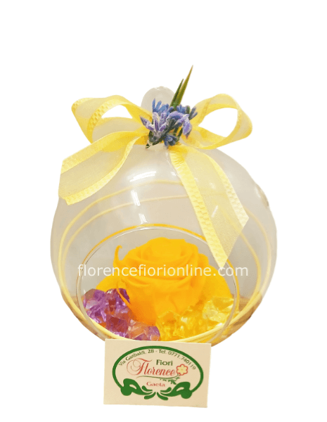 Rosa vera stabilizzata in ampolla di vetro - Giallo