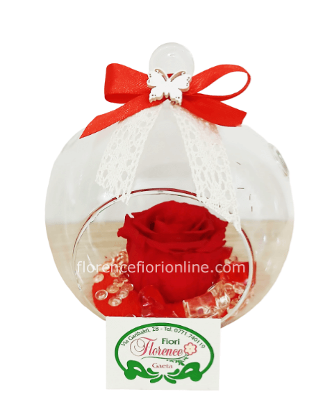 Rosa vera stabilizzata in ampolla di vetro - Rosso