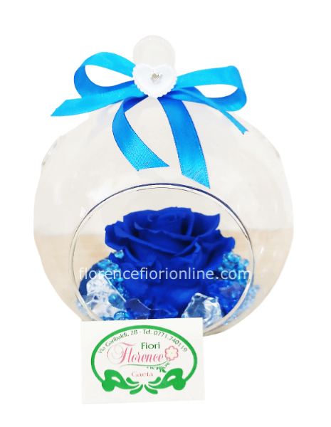 Rosa vera stabilizzata in ampolla di vetro - Blu