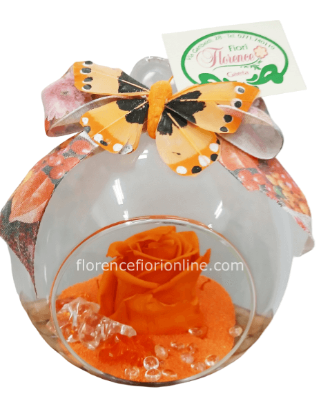 Rosa vera stabilizzata in ampolla di vetro - Arancio