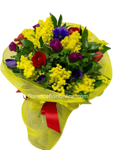 Bouquet di anemoni e mimosa.