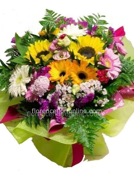 Bouquet con Girasoli, Gerbere e fiori di campo. (Standard)