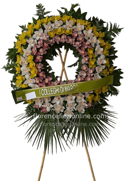Corona funebre di orchidee cymbidium.