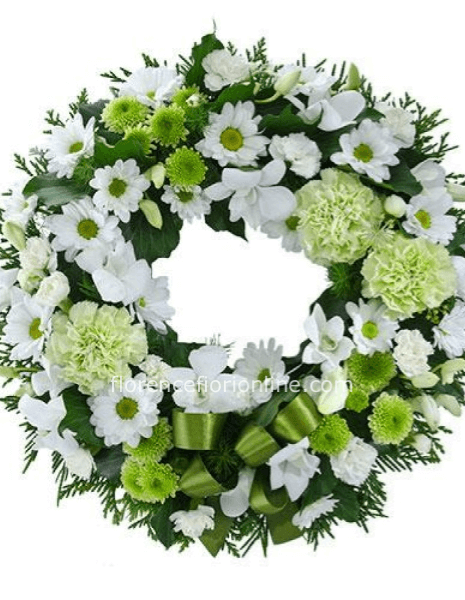 Ghirlanda di fiori misti bianchi. diametro cm 30