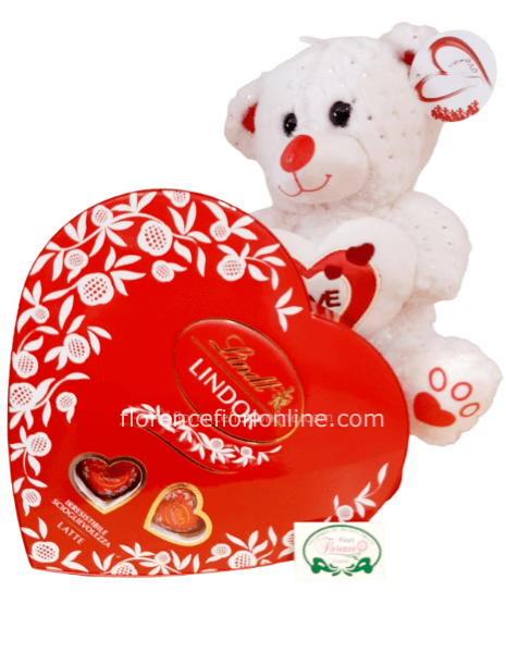 Cuore Lindt 96 grammi con Peluche di 25 cm di altezza.