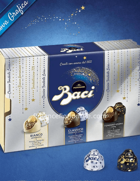 Scatola di Baci assortiti 200 grammi. 27 x 22 cm.