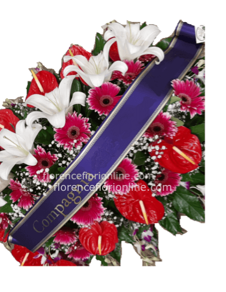 Cuscino con Anthurium rossi, Gerbere, Lilium e orchidee.