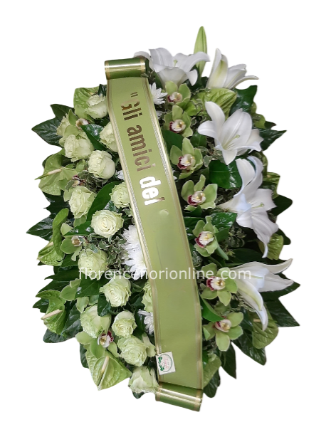 Cuscino funebre  bianco con Rose, Anthurium e Orchidee