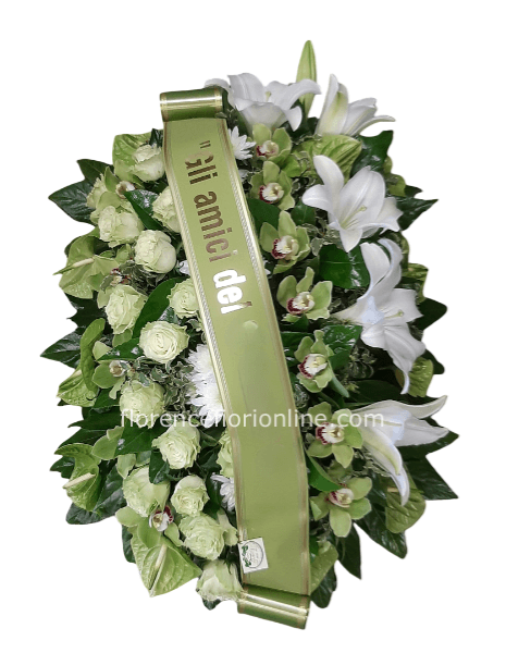 Cuscino funebre bianco con Rose, Anthurium e Orchidee