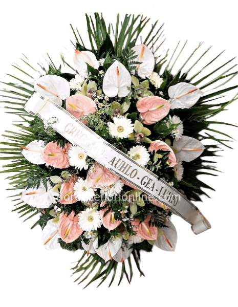 Cuscino con anthurium orchidee e gerbere nei toni del bianco e rosa