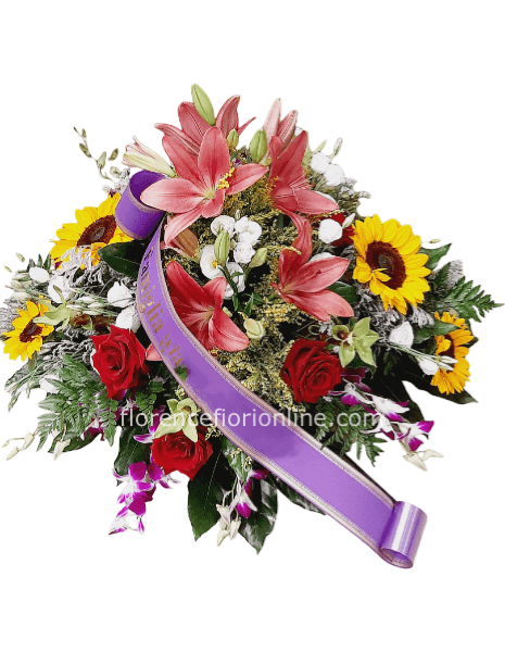 Composizione funebre in spugna con fiori misti - h cm 50