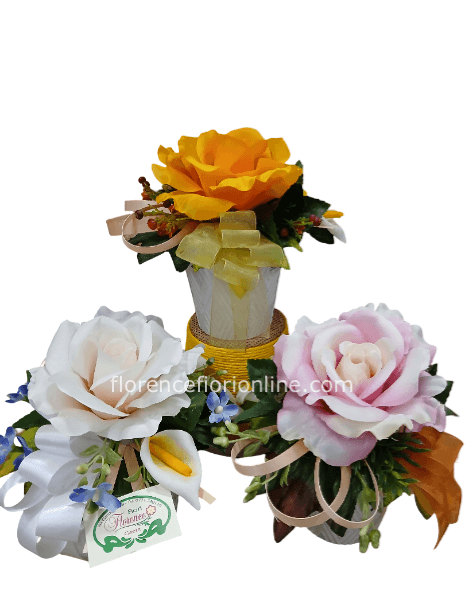 Composizione di fiori artificiali con vasetto ceramica h 18 cm