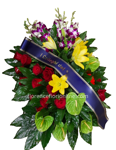 Cuscino funebre di Rose Rosse, Anthurium Verdi e Orchidee Singapore