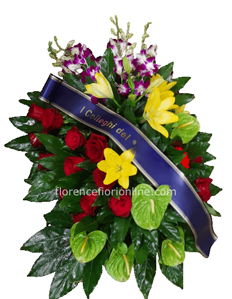 Cuscino funebre di Rose Rosse, Anthurium Verdi e Orchidee Singapore