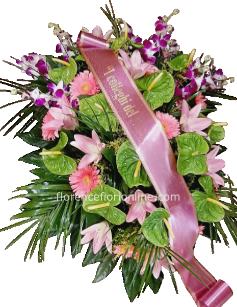 Cuscino Funebre con Anthurium Verdi, Orchidee e Fiori Stagionali