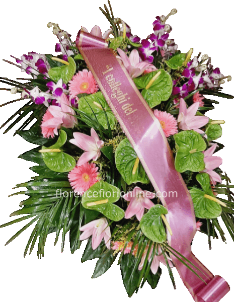 Cuscino Funebre con Anthurium Verdi, Orchidee e Fiori Stagionali