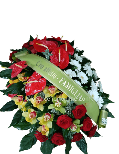 Cuscino funebre con Anthurium, Rose e Orchidee
