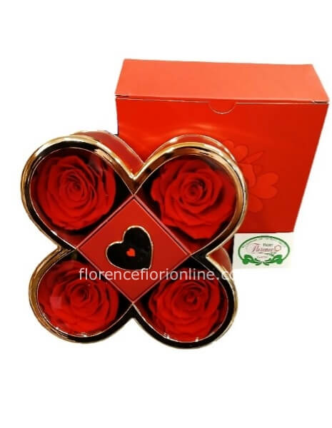 Cofanetto con 4 Rose rosse Stabilizzate (20 cm)